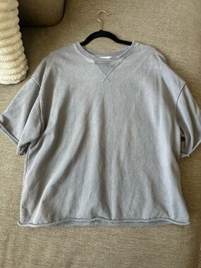 Zara Light Gray Ribbed Crewneck Sweatshirt